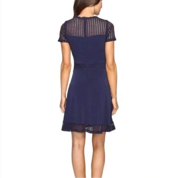MICHAEL Michael Kors Lace Mesh Fit & Flare Dress Navy Short Sleeves Mini Dress S - Picture 3 of 16